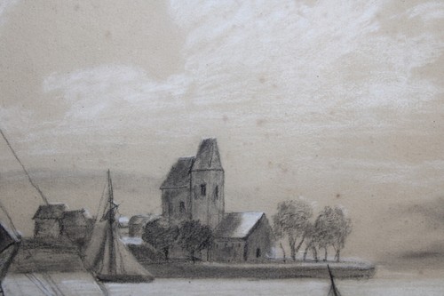 Ancien tableau dessin crayon et pastel, signé Desforges, marine bateaux - Picture 5 of 11