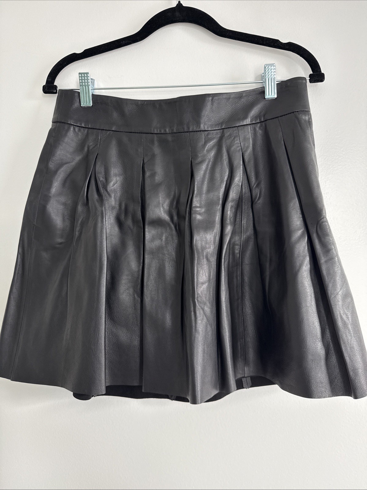 Banana Republic Pleated Black Lambskin Leather Grunge Whismigoth Mini Skirt 6