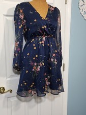 CUPSHE Women's Floral Print Chiffon A-Line Mini Dress Peasant Sleeves S/M