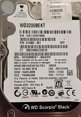 Western Digital WD3200BEKT-60KA9T0 2.5 in 320 GB SATA Hard Drive  - Tested