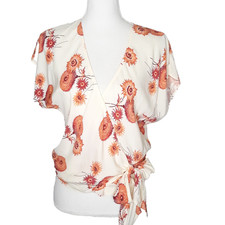Madewell Twiggy Floral Print Wap Blouse Sash Tie Surplice Sz M New Without Tags