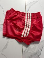 Vintage Adidas Originals Shiny Nylon Sprinter Shorts Red Trefoil 80s Size 30