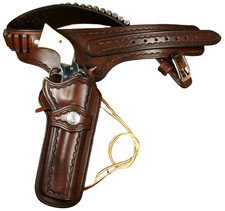 Western Hand Belt Tooled Antiqued Brown Leather Western Holster