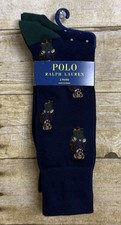  New Polo Ralph Lauren Dress Men's Socks Polo Bear Crew Navy White Polka 2pk