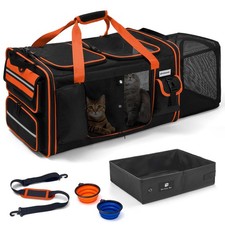 Odoland Expandable Extra Large Cat Carrier 2 Cats Litter Kitten, Large Cat