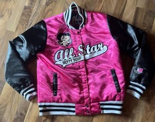 Vintage Betty Boop All Stars Bomber League Jacket Large RR Designs Button Pink