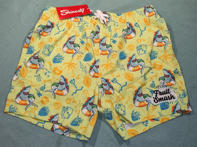 NEW Shinesty Lined Swim Trunks Sharks Print Fruit Smash Medium M