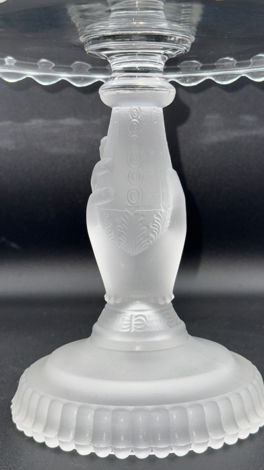 CAKE PLATE STAND Hobbs Brockunier TREE OF LIFE  w/FROSTED HAND Pedestal EAPG