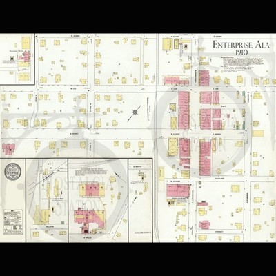 Enterprise, Alabama Map 1910 Restored Print Boll Weevil Statue FREE SHIPING!