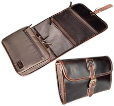 Leather Hanging Toiletry Bag for Men - Travel Shaving Dopp Kit - Bathroom Sho...
