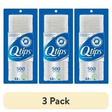 (3 Pack)Q-tips 100% Original Cotton Swabs 500 Count for Hygiene Beauty and Care