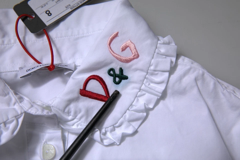 DOLCE & GABBANA Kids White Cotton Dress Shirt Long Sleeves s. Tag 8 Years 420usd - Image 4 of 4