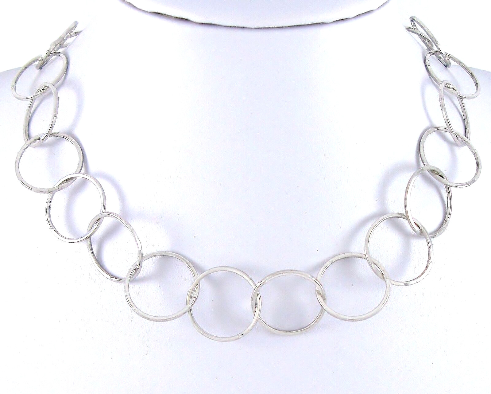 Solid Sterling Silver 925 Circle Link 16" Necklac… - image 3