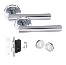 Straight T-Bar Key Lock Door Handle Set Thumbturn Mortise Lock Polished Chrome