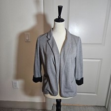 Skies Are Blue Open Front Blazer Women Small Black Trim Gray