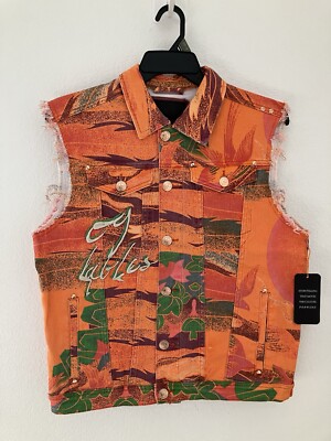 Original Fables Faith Studded Distressed Vest M Raspberry Sunrise Streetwear