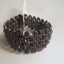Purple color Rhinestone Crystals Hematite Stretch Chunky Statement Bracelet NWT