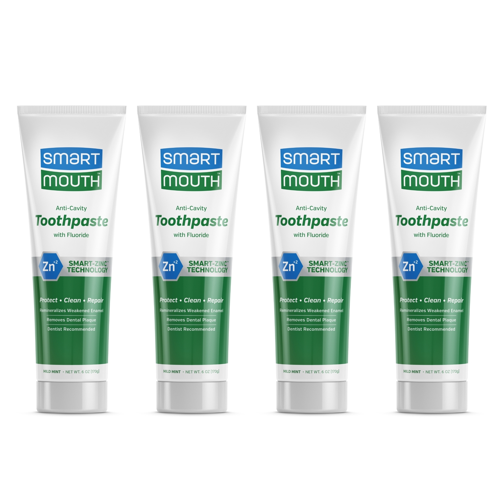 SmartMouth Premium Zinc Ion Toothpaste, Cavity & Plaque Help, 6 oz, 4 Pack