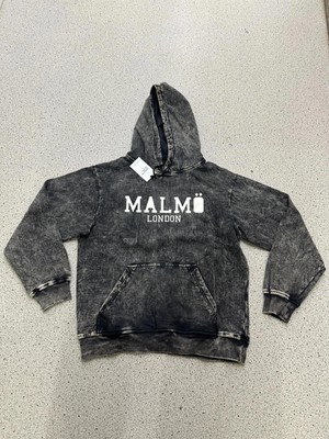 Malmo London schwarz Acid Wash Washed Logo Hoodie Kapuzenoberteil Gr. Large