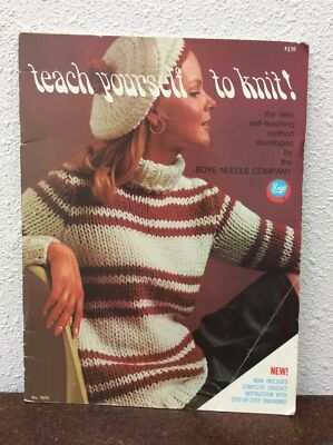 Teach Yourself To Knit Vintage Craft Book 1968 31 Pages Boye Needle Company