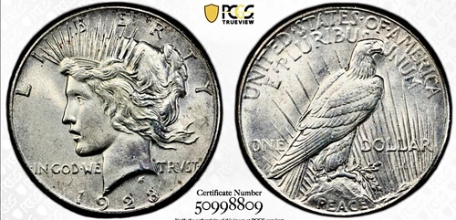 1928 PEACE SILVER DOLLAR PCGS UNC DETAILS CLEANED