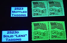 Pairs Scott #2523, 2523d Solid "Lenz" Tagging, 29c Flag over Rushmore, Mint, NH,