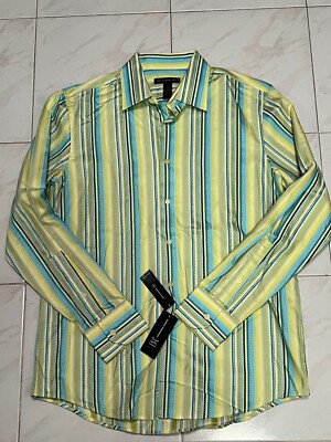 International Concepts INC Button Down Long Sleeve Stripe Men Shirt M New  Green