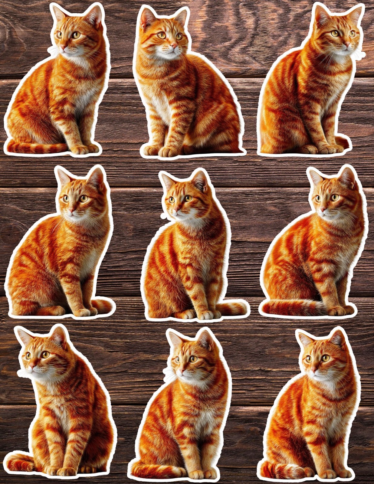 Orange Cat Die Cut Vinyl Stickers Set Scrapbooking Laptop Water Bottle ...