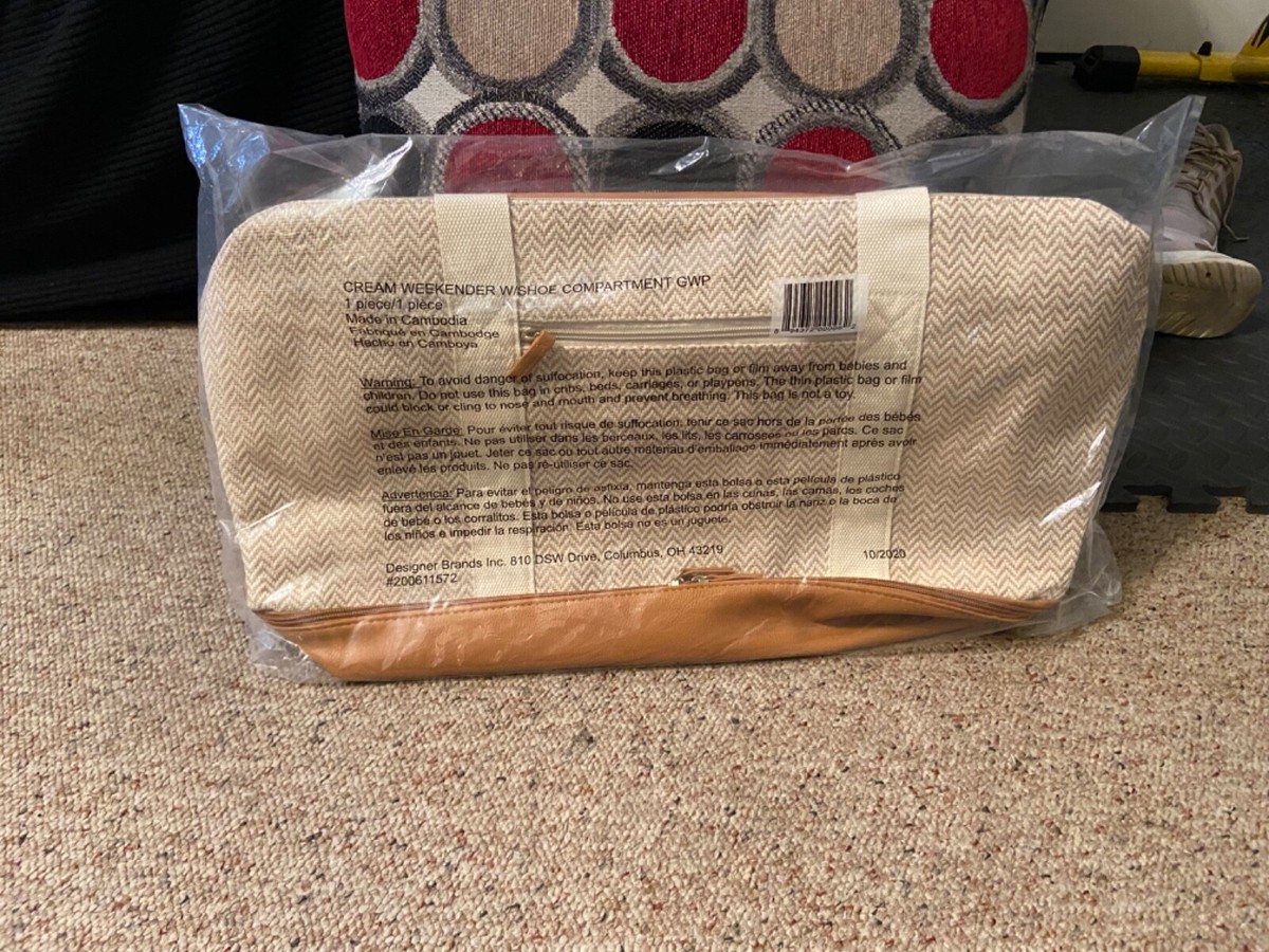 Cream colored Overnight Weekend Bag with Shoe Compartment