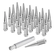 24 PCS Chrome Spike Lug Nuts 14x1.5 4.4" Tall w/ Key For Chevy Silverado Tahoe