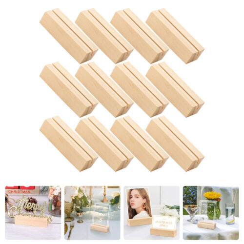 12pcs Wooden Memo Card Holder Business Clip Stand Counter Picture Flag - Afbeelding 1 van 12