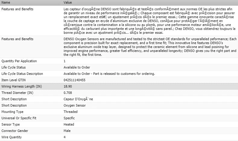 Sensor de oxígeno aguas arriba DENSO para Ford Crown Victoria 1999-2006 V8-4,6 L Foto 2 de 2