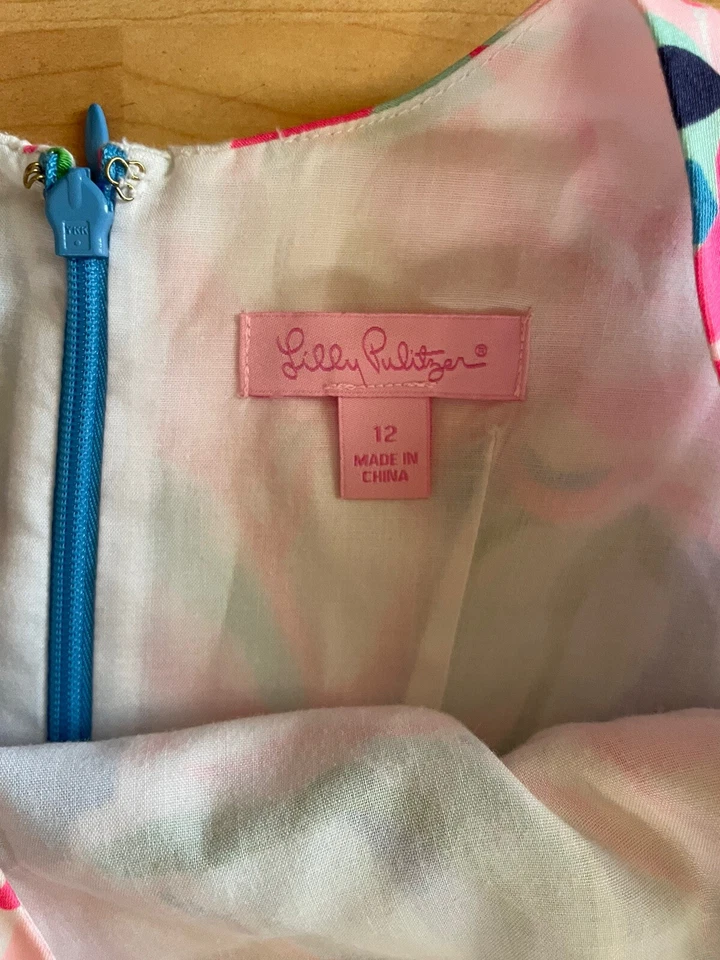 LILLY PULITZER little Delia Lucky Charm Floral Pink Blue Dress Size 12 GIRLS W14 - Image 3 of 4