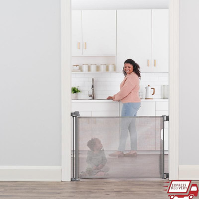 50 Inch Retractable Baby Gate Safety Barrier Doorways Hallways Easy Install Wide