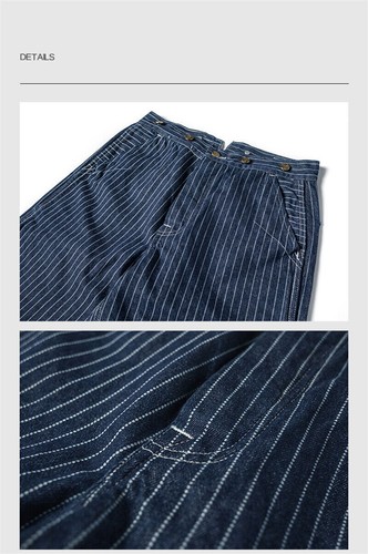 Pantalones de mezclilla de trabajo rectos retro de los años 20 a rayas Wabash para hombre - Imagen 26 de 32