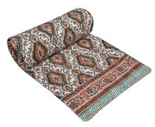 Vintage Block Kantha Quilt Blanket Indian Bedspread Coverlet Throw Art