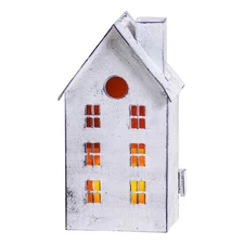 Tin House 8-Inch Tealight Holder Rustic White Wash Christmas Village Decor