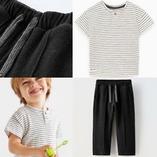 NWT Zara Baby Boy Striped Henley Tee Shirt Pin Tuck Pants Boho Crew 12-18m LOT
