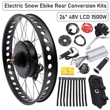26" 48V 1500W E bike Fat Tire Bicycle Rear Hub Motor Conversion Snow Wheel Kit