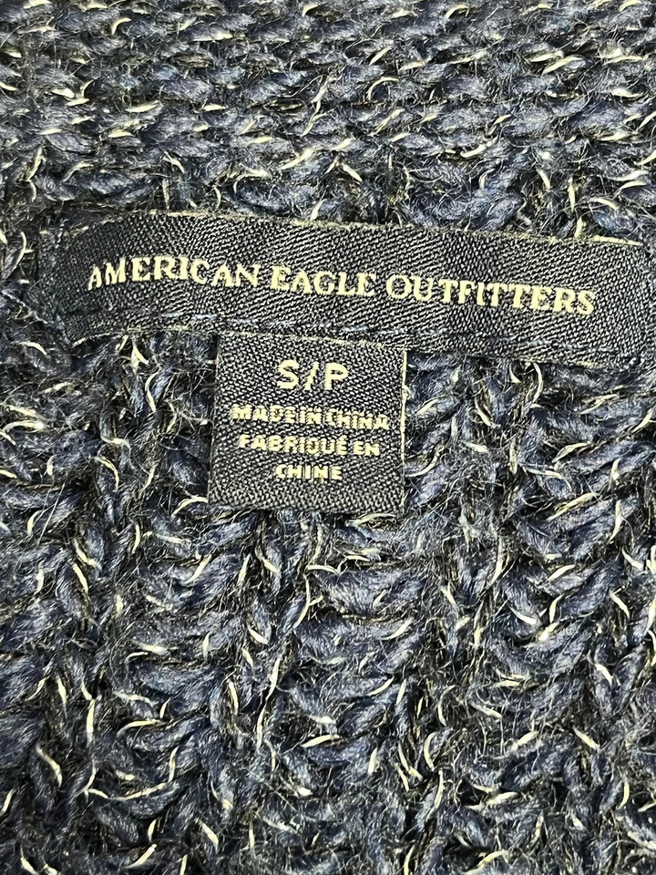 Suéter Pullover American Eagle Outfitters Talla S Mezcla de Lana Azul/Plateado Hilo Foto 4 de 4