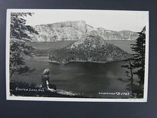 Crater Lake Oregon OR B&W  Real Photo Postcard RPPC c1930-50 Vintage Vtg