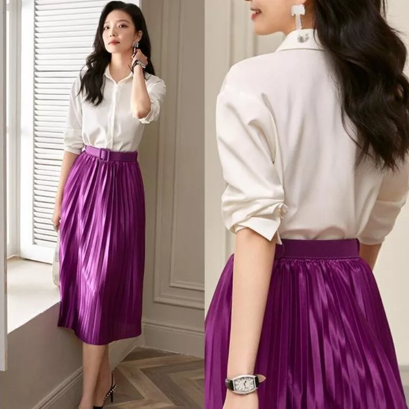 Satin top skirt pleated