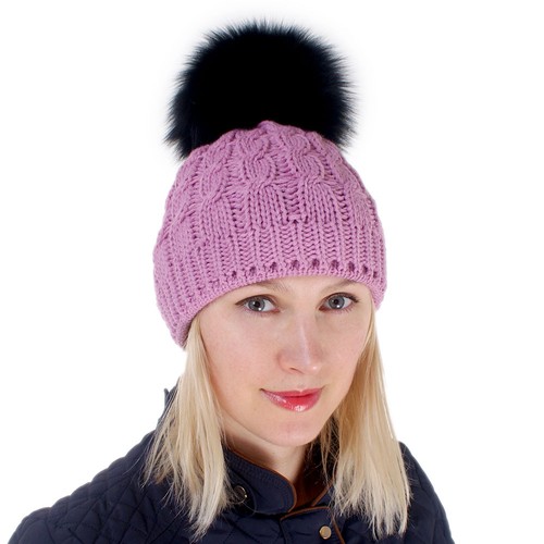 Fox Fur Pom Pom! Beanie Winter Cap 
