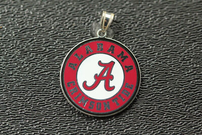 925 Sterling Alabama Crimson Tide Round Disk Colorized Pendant 2.5 G (PEN9352)