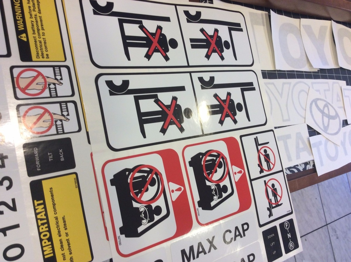 Toyota Forklift Decal Kit detailed with safety decals (2 Complete SETS