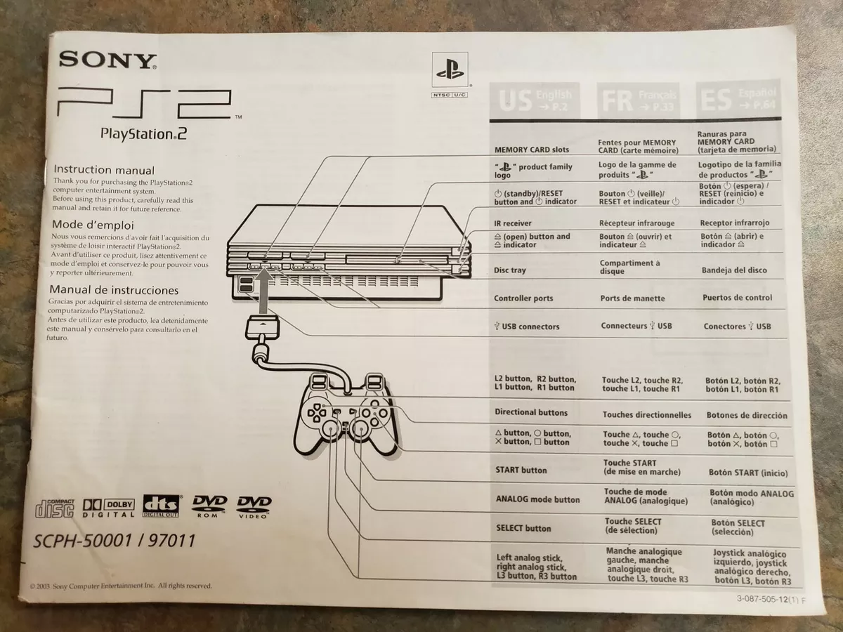 ORIGINAL SONY PLAYSTATION•2/PS2 CONSOLE INSTRUCTION MANUAL (SCPH