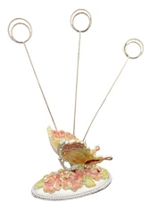 Vtg. Enamel & Floral Rhinestone Butterfly 3-prong Photo/Postcard Holder, Heavy