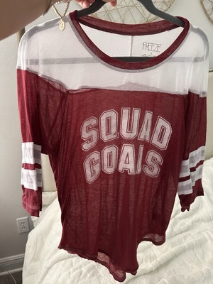 Squad Goals Shirt Long Sleeves Maroon White Sheer Areas Freeze Casual large -A01