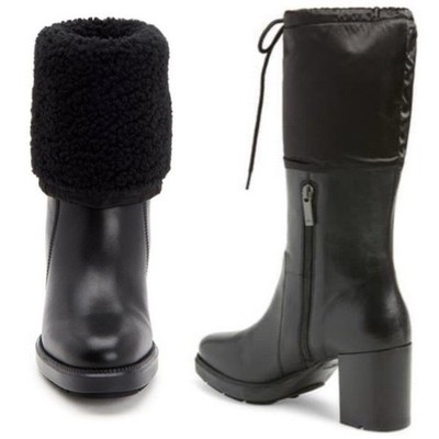 $650 AQUATALIA Ishana Aries Black Leather  Shearling 2-Way Fold Over Boots 8.5