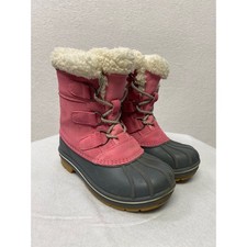 Cat Jack Kids Pink Gray Winter Snow Boots Faux Fur Lined Size 13